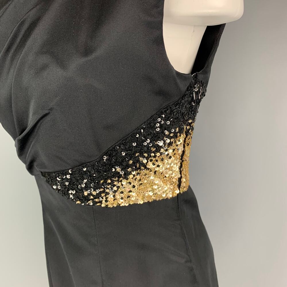 MONIQUE LHUILLIER Size 4 Black Gold Silk Rayon Sequined Cocktail Dress - Picture 2 of 7